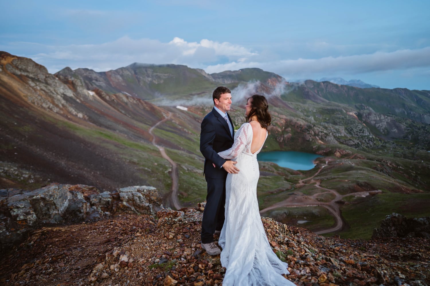 Bride and Groom Sunrise San Juan Mountain Colorado Elopement