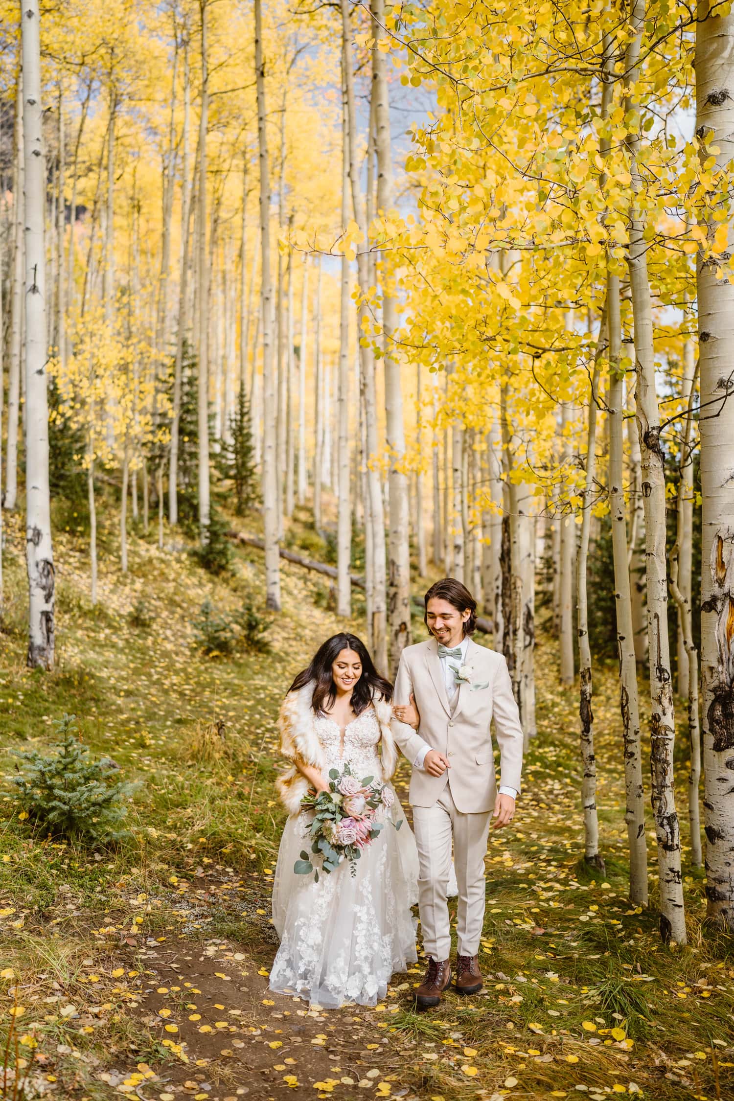 Bride and Groom Eloping in the Fall in Colorado