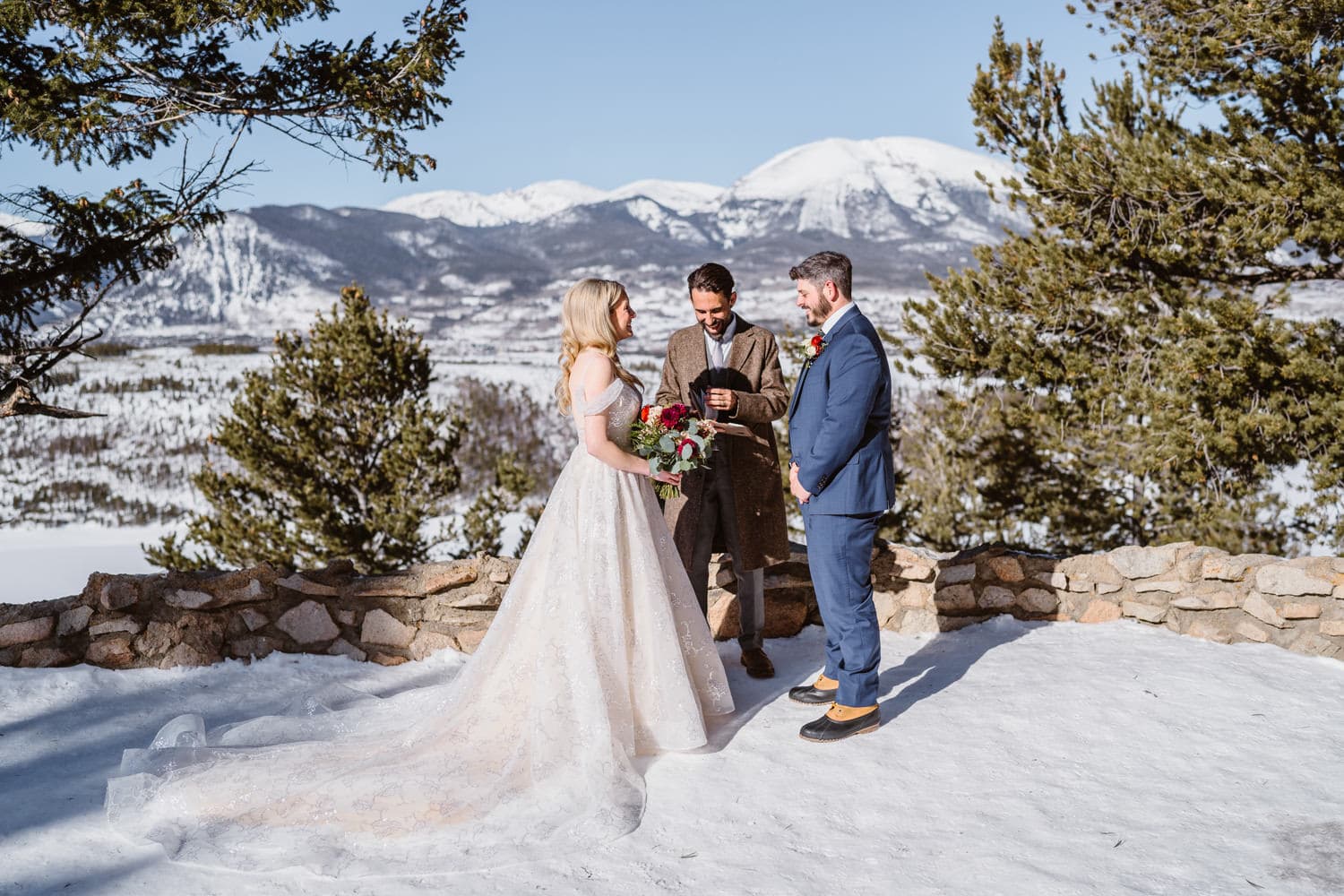 A bride and groom getting married at Sapphire Point in Colorado