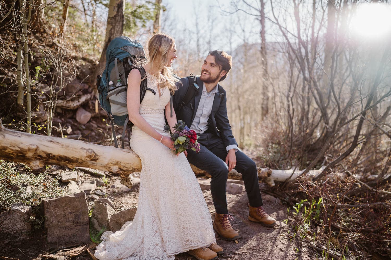 Couple hiking for their elopement activity.