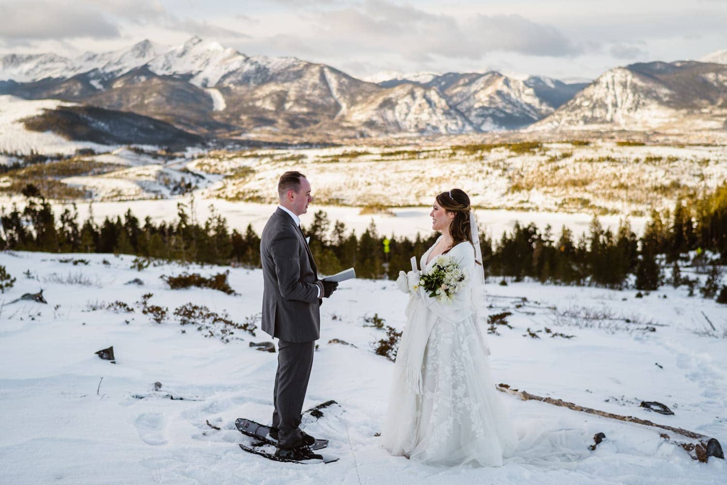 Vow ceremony at sunrise in the winter time in Colorado.