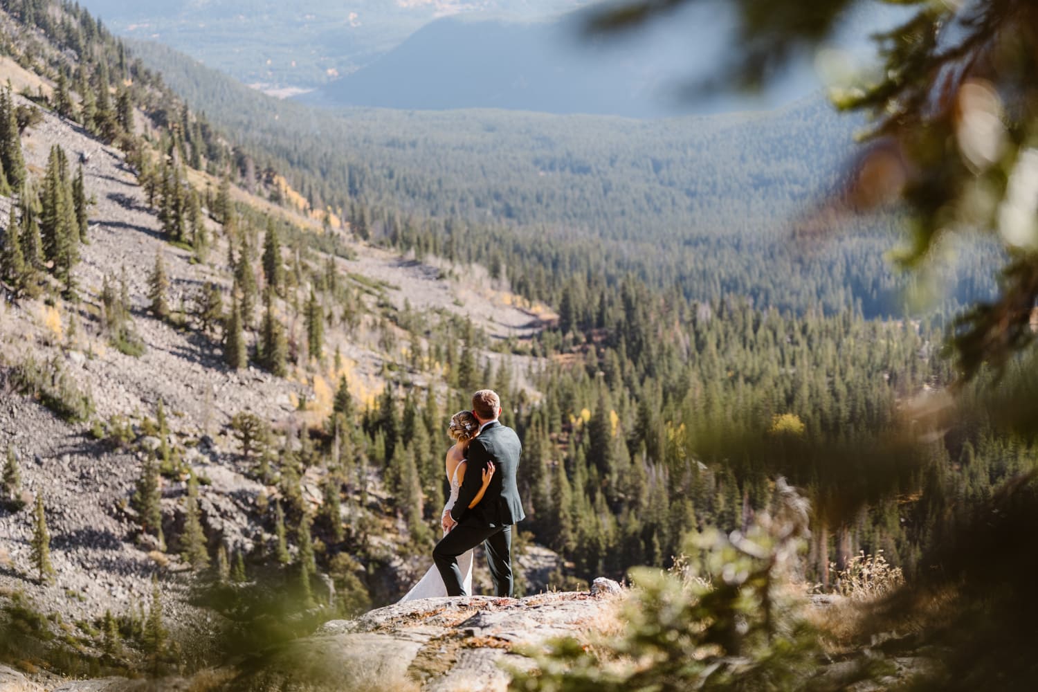 Couple hiking at their Breckenridge elopement.
