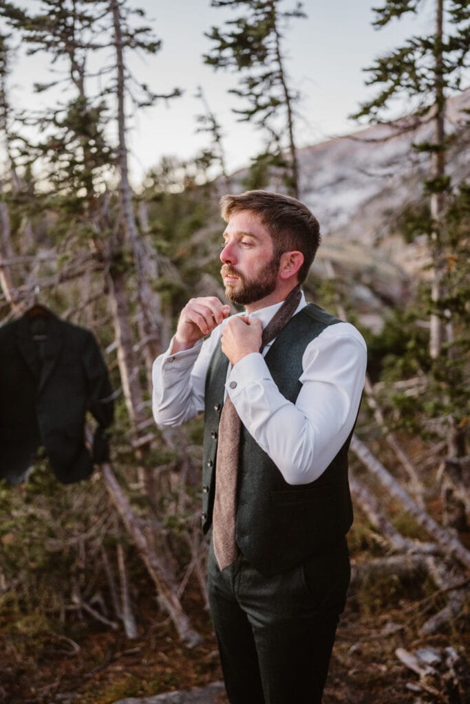 Kelsey and Eric getting ready for their Breckenridge elopement.