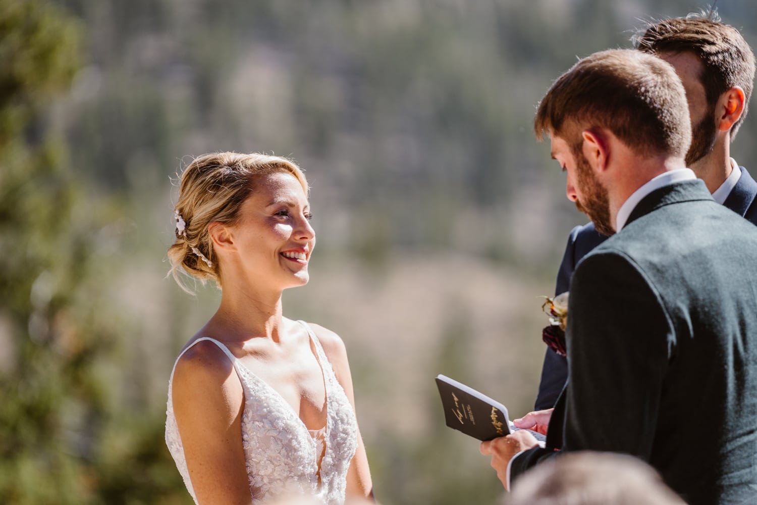Couple sharing their vows for their Breckenridge, Colorado elopement.