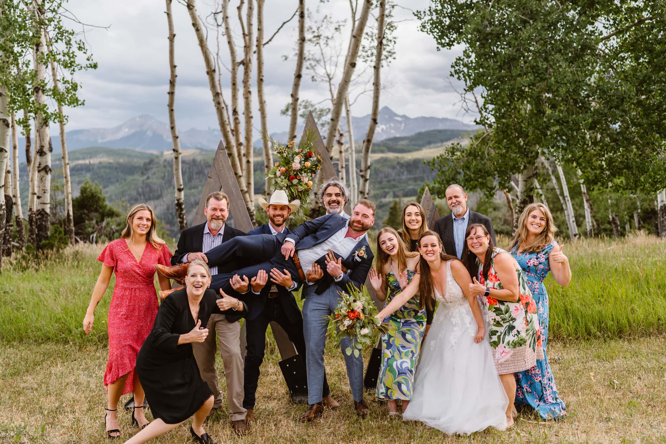 Couple celebrating with family for their Telluride elopement.
