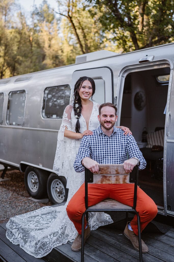 Couple at Auto Camp near Yosemite National Park for their elopement