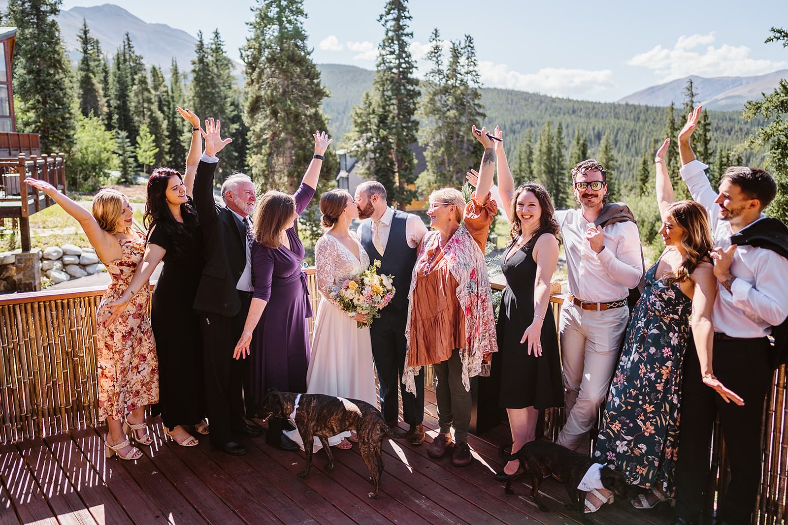 Couple sharing a kiss after their hiking elopement.