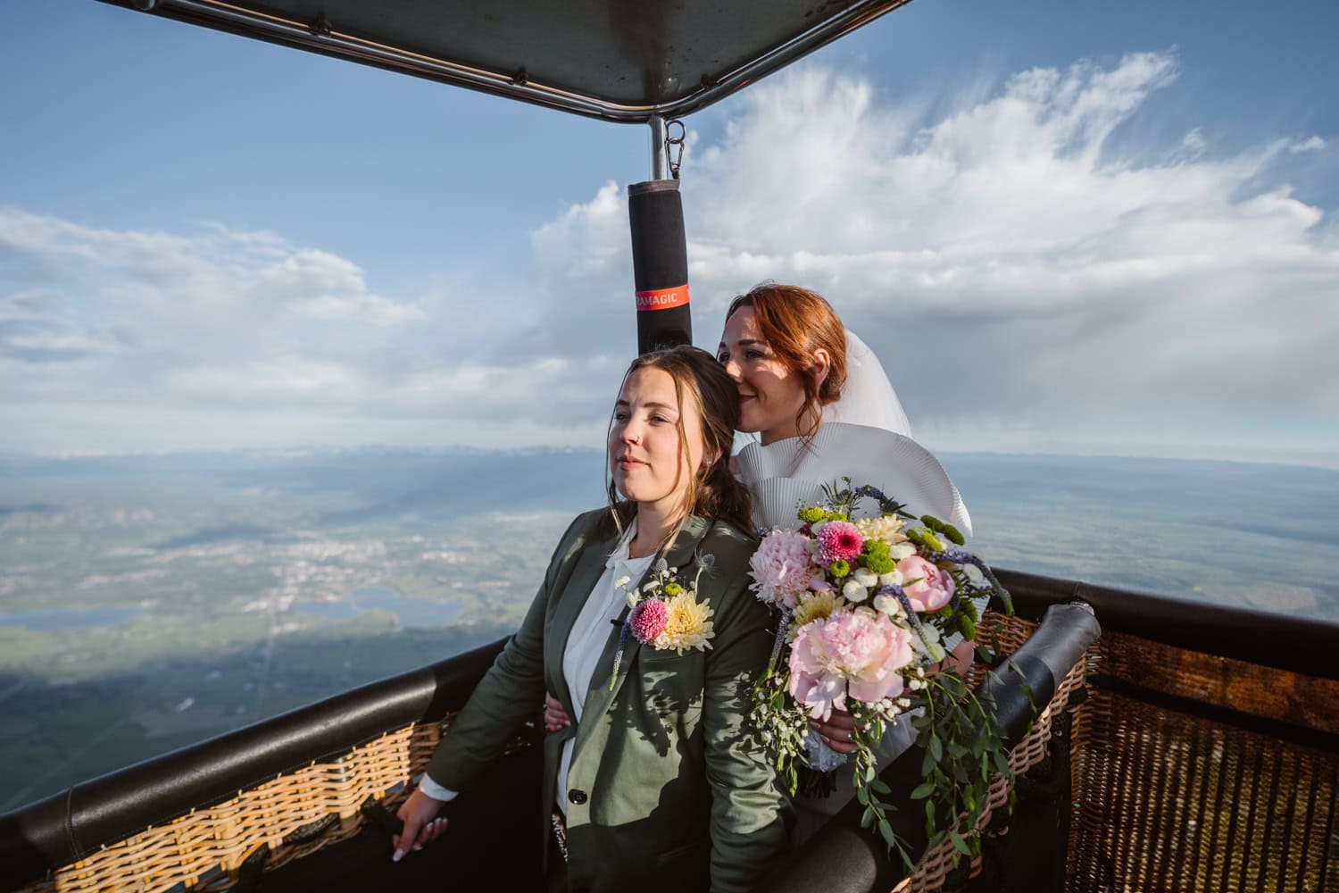 Couple in hot air balloon
