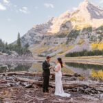 Couple getting eloped at Maroon Bells in Aspen.